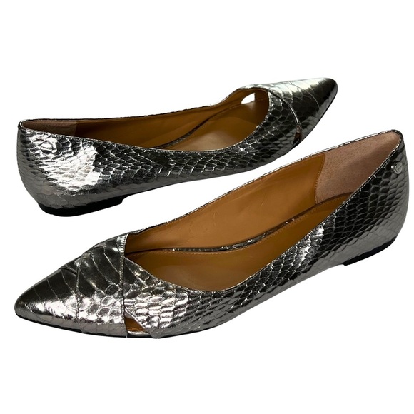 Calvin Klein Flats GAILIA Pointed Toe Shoes Faux Snakeskin Y2K Metallic Silver 9 - Picture 4 of 17